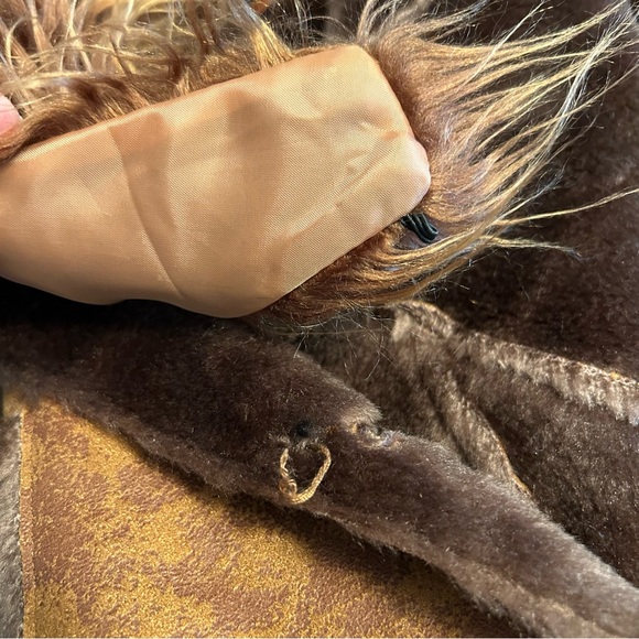 Kaity Brown Faux Fur Collar Vegan Leather Patchwork Coat Sz L Penny Lane Jacket - Picture 9 of 11